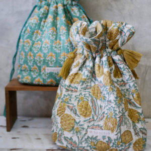 ブロックプリント・キルト巾着ショルダー